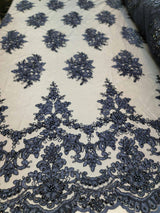 Beaded Lace Embroidery Navy Blue