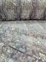 Stretch Lace Floral Flowers Embroidered Silver Sequin Fabric Lavender Pink