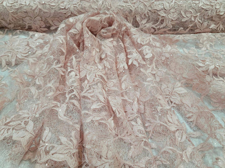 Blush Embroidery Lace Guipure Floral Flowers Clear Sequin Mesh