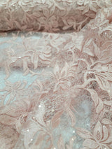 Blush Embroidery Lace Guipure Floral Flowers Clear Sequin Mesh