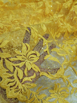 Embroidered Lace Guipure Floral Sequin Mesh Yellow