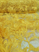 Embroidered Lace Guipure Floral Sequin Mesh Yellow