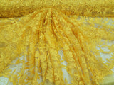 Embroidered Lace Guipure Floral Sequin Mesh Yellow