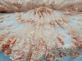 3D Floral Lace Peach Beaded Embroidered Mesh