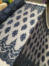 Beaded Lace Embroidery Navy Blue