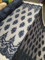 Beaded Lace Embroidery Navy Blue