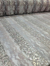 Stretch Lace Floral Flowers Embroidered Silver Sequin Fabric Lavender Pink