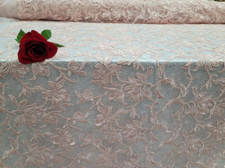 Blush Embroidery Lace Guipure Floral Flowers Clear Sequin Mesh