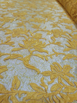 Embroidered Lace Guipure Floral Sequin Mesh Yellow