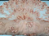 3D Floral Lace Peach Beaded Embroidered Mesh