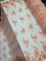 3D Floral Lace Peach Beaded Embroidered Mesh