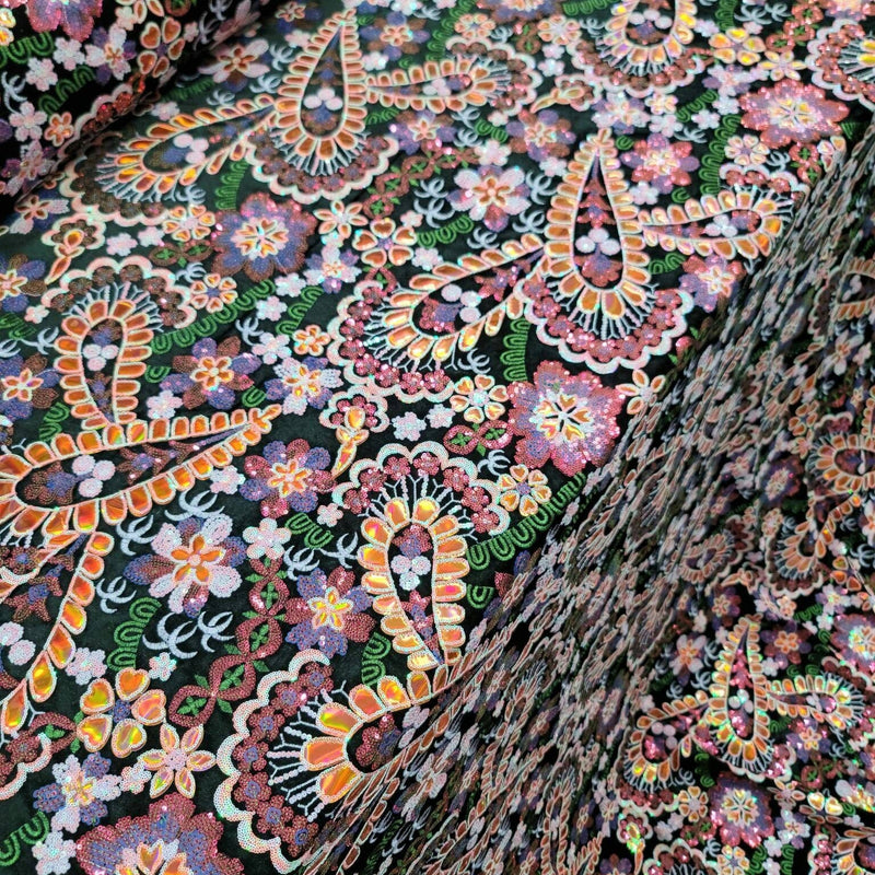 Sequin Embroidery Lace on Black Velvet