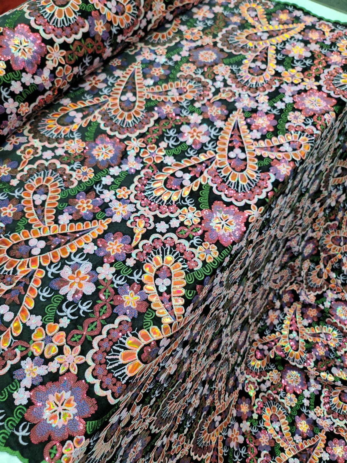 Sequin Embroidery Lace on Black Velvet