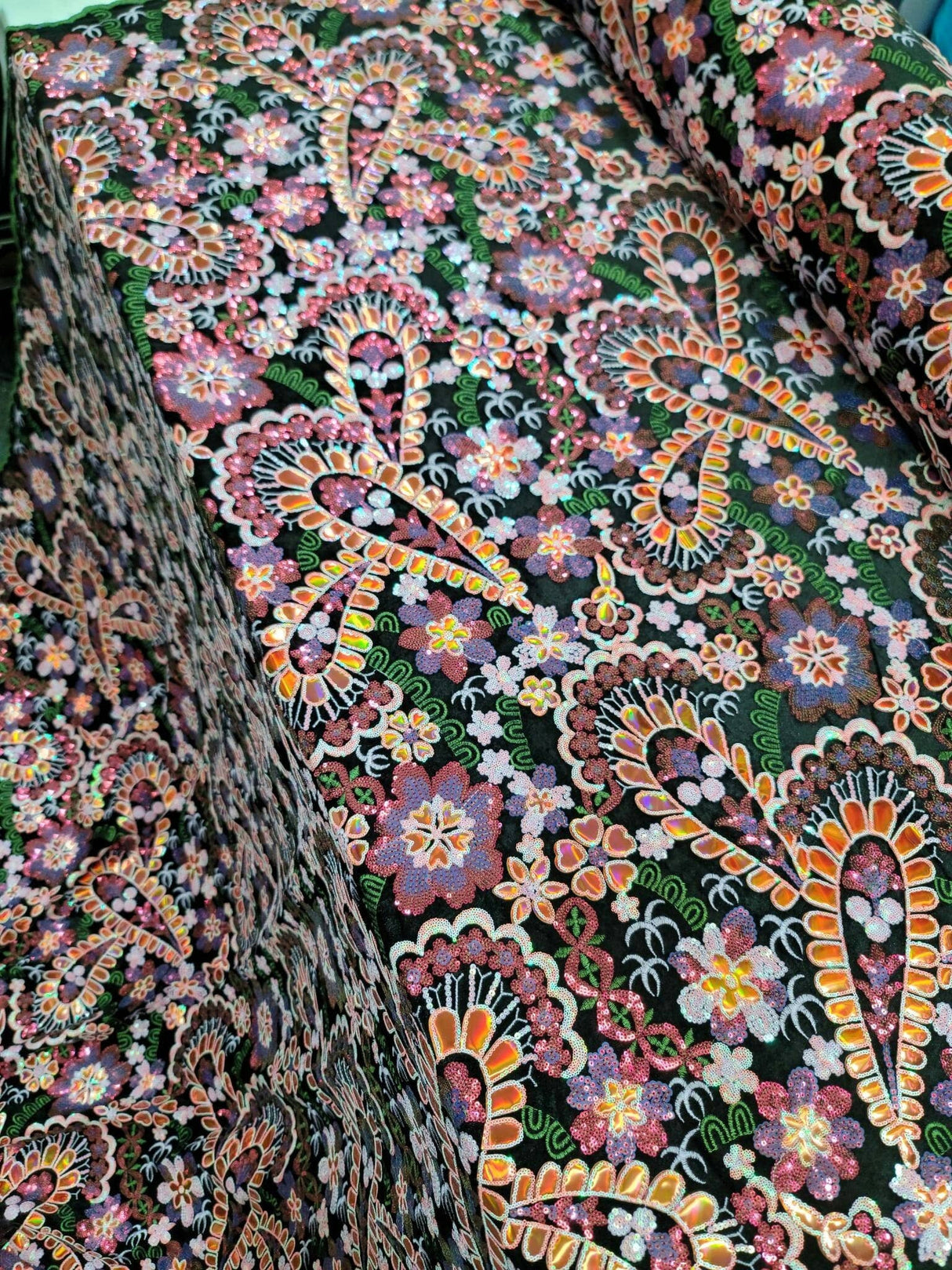 Sequin Embroidery Lace on Black Velvet