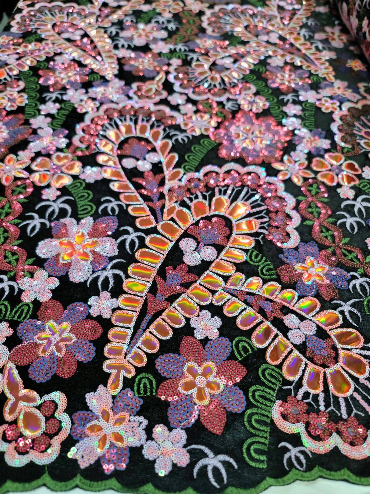 Sequin Embroidery Lace on Black Velvet