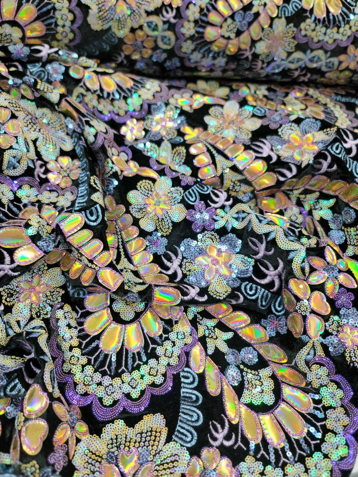 Stretch Velvet Multicolor Sequin Embroidery Lace