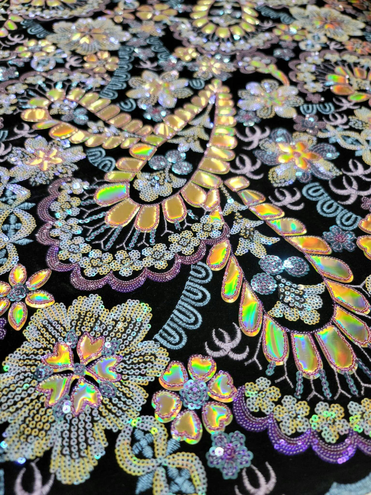 Stretch Velvet Multicolor Sequin Embroidery Lace