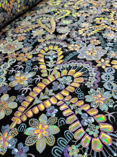 Stretch Velvet Multicolor Sequin Embroidery Lace