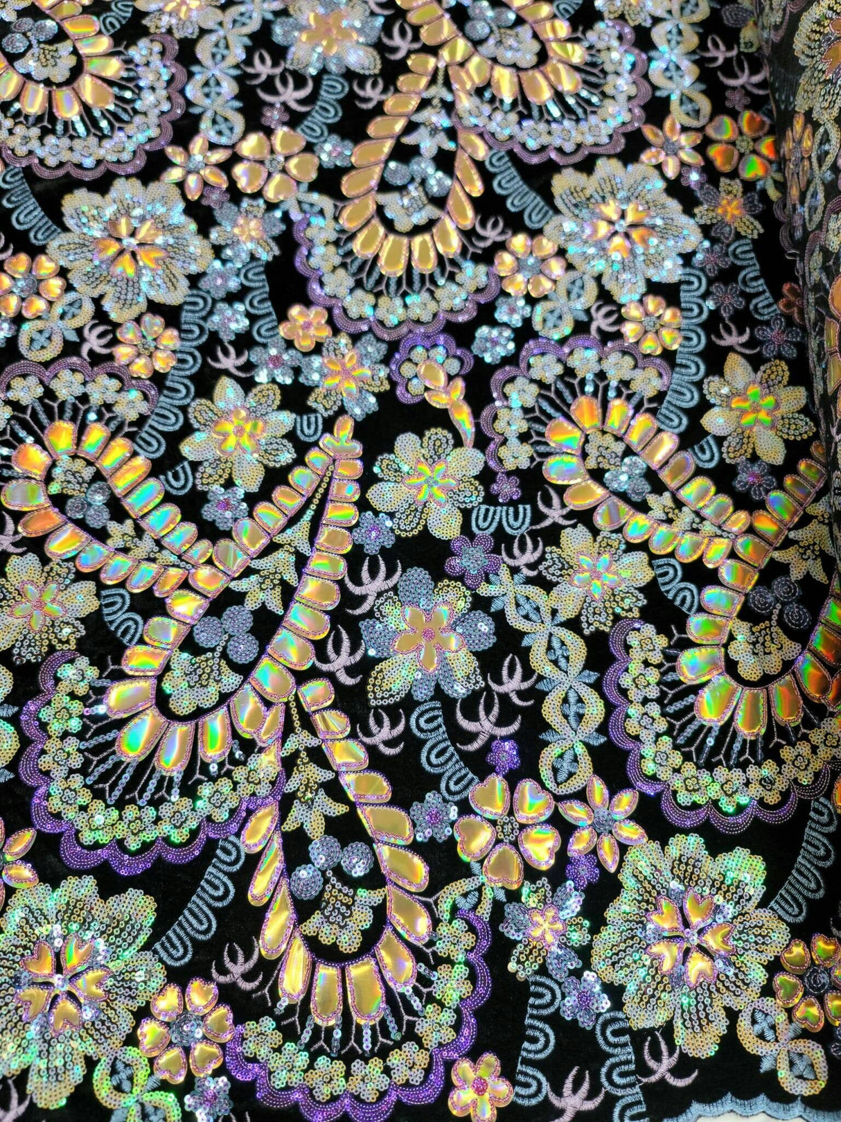 Stretch Velvet Multicolor Sequin Embroidery Lace