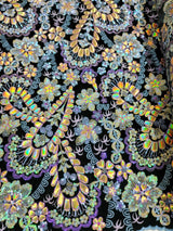 Stretch Velvet Multicolor Sequin Embroidery Lace