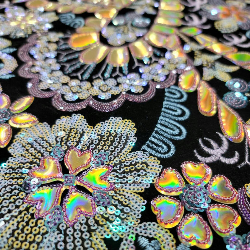 Stretch Velvet Multicolor Sequin Embroidery Lace