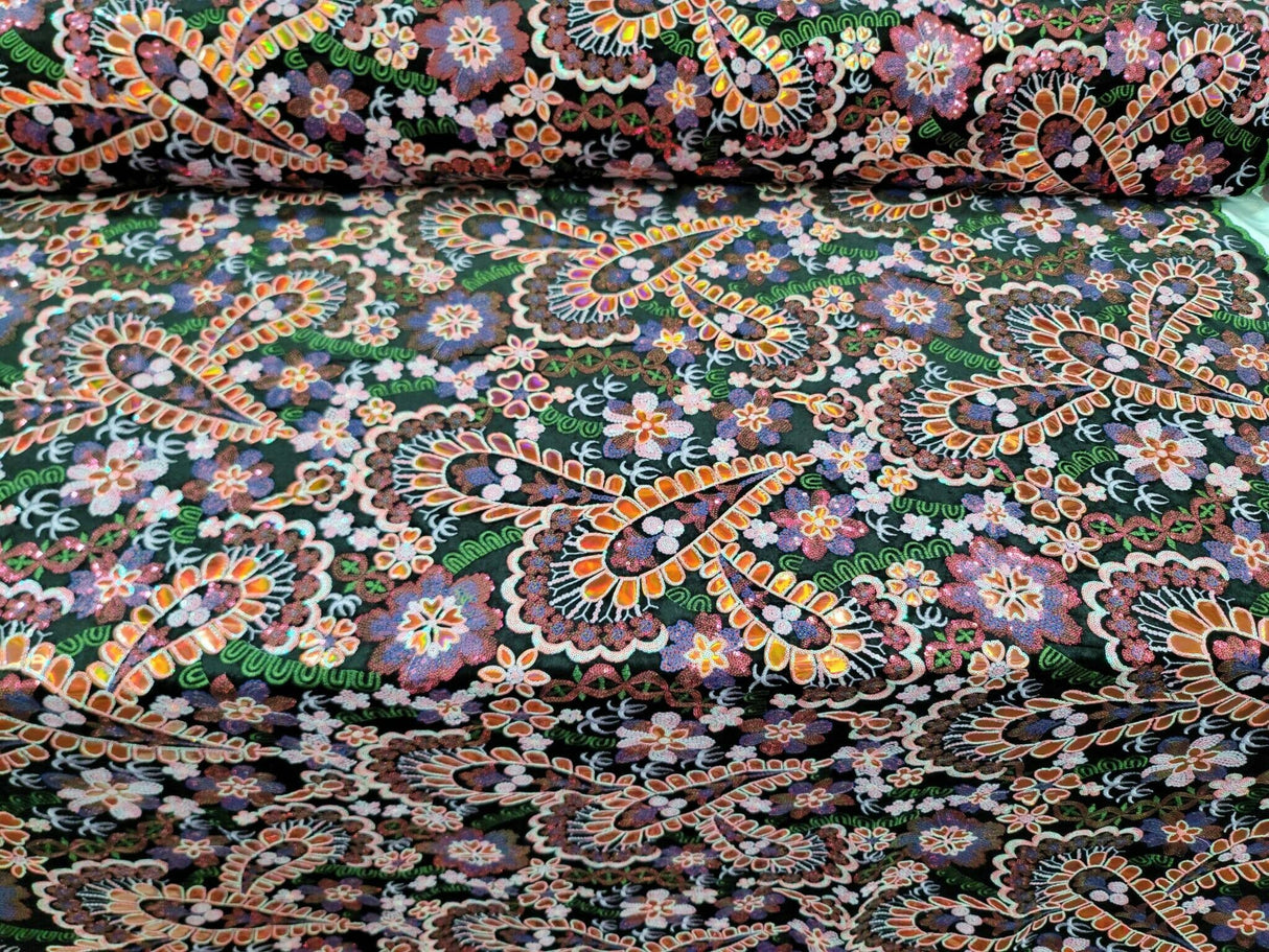 Sequin Embroidery Lace on Black Velvet