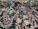 Embroidered Floral Sequin Lace on Black Velvet