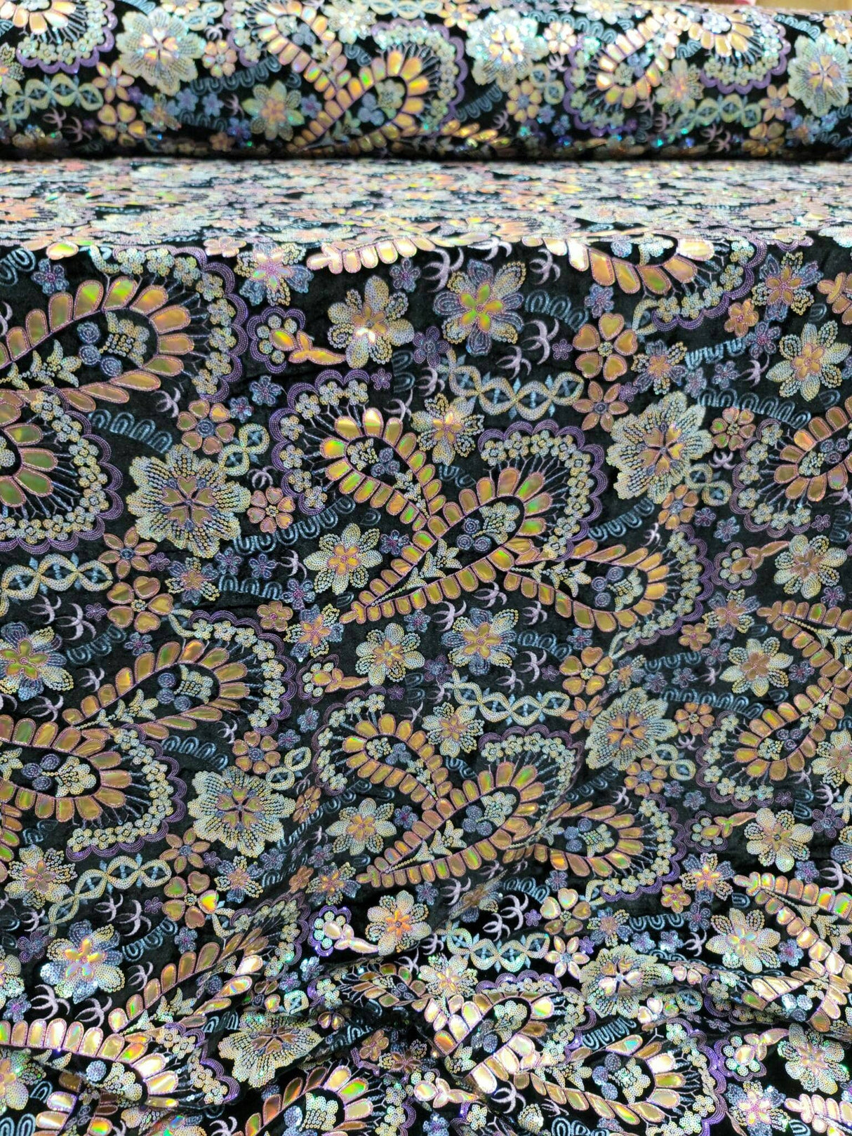 Stretch Velvet Multicolor Sequin Embroidery Lace