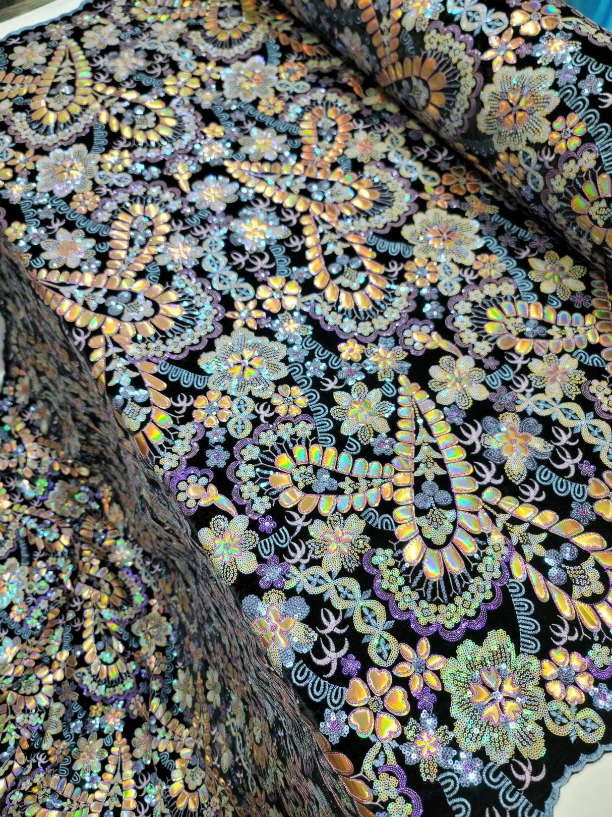 Stretch Velvet Multicolor Sequin Embroidery Lace