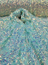 Sequin Iridescent Embroidery 4-Way Stretch Mesh Fabric Mint