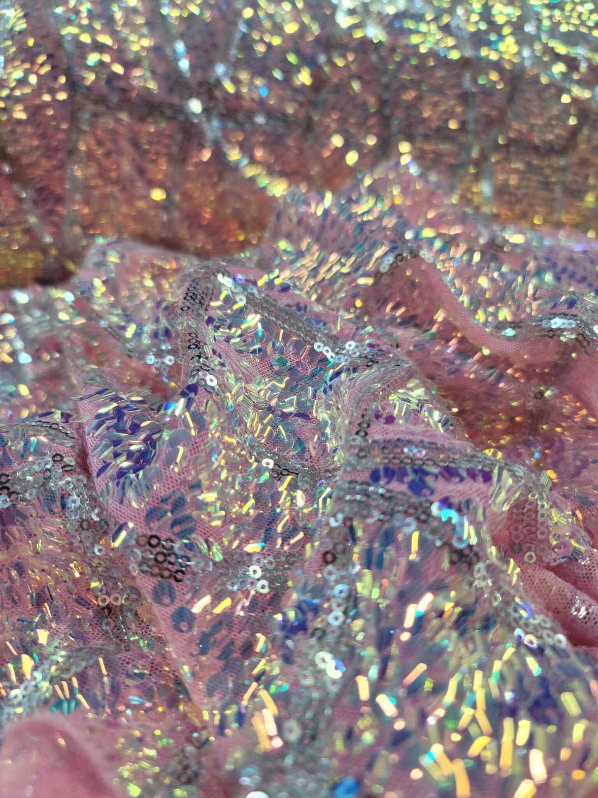 Pink Iridescent Sequin Mesh Fabric