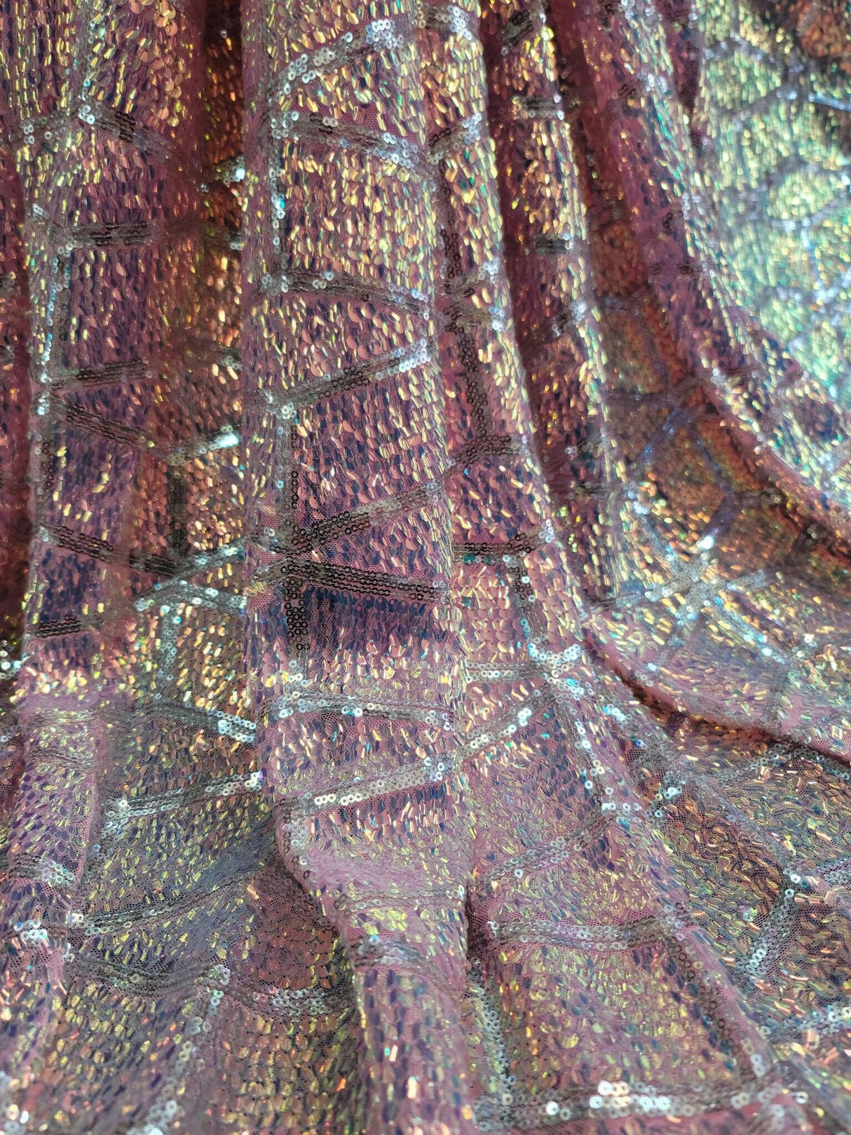 Pink Iridescent Sequin Mesh Fabric