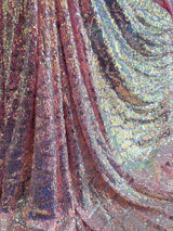 Pink Iridescent Sequin Mesh Fabric