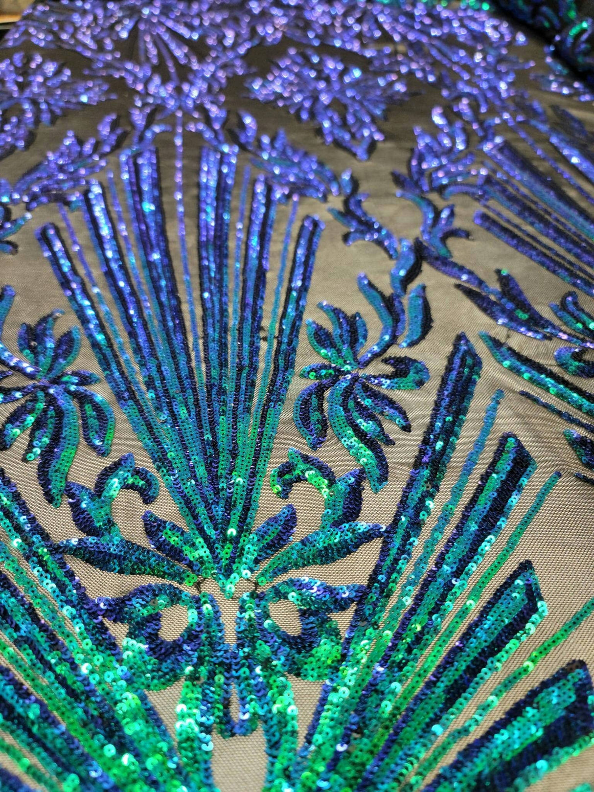 Sequin Lace Fabric Green Peacock Iridescent