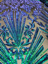 Sequin Lace Fabric Green Peacock Iridescent