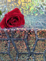 Sequin Embroidered 4 Way Stretch Mesh Rose Gold and Green