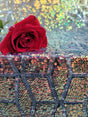 Sequin Embroidered 4 Way Stretch Mesh Rose Gold and Green
