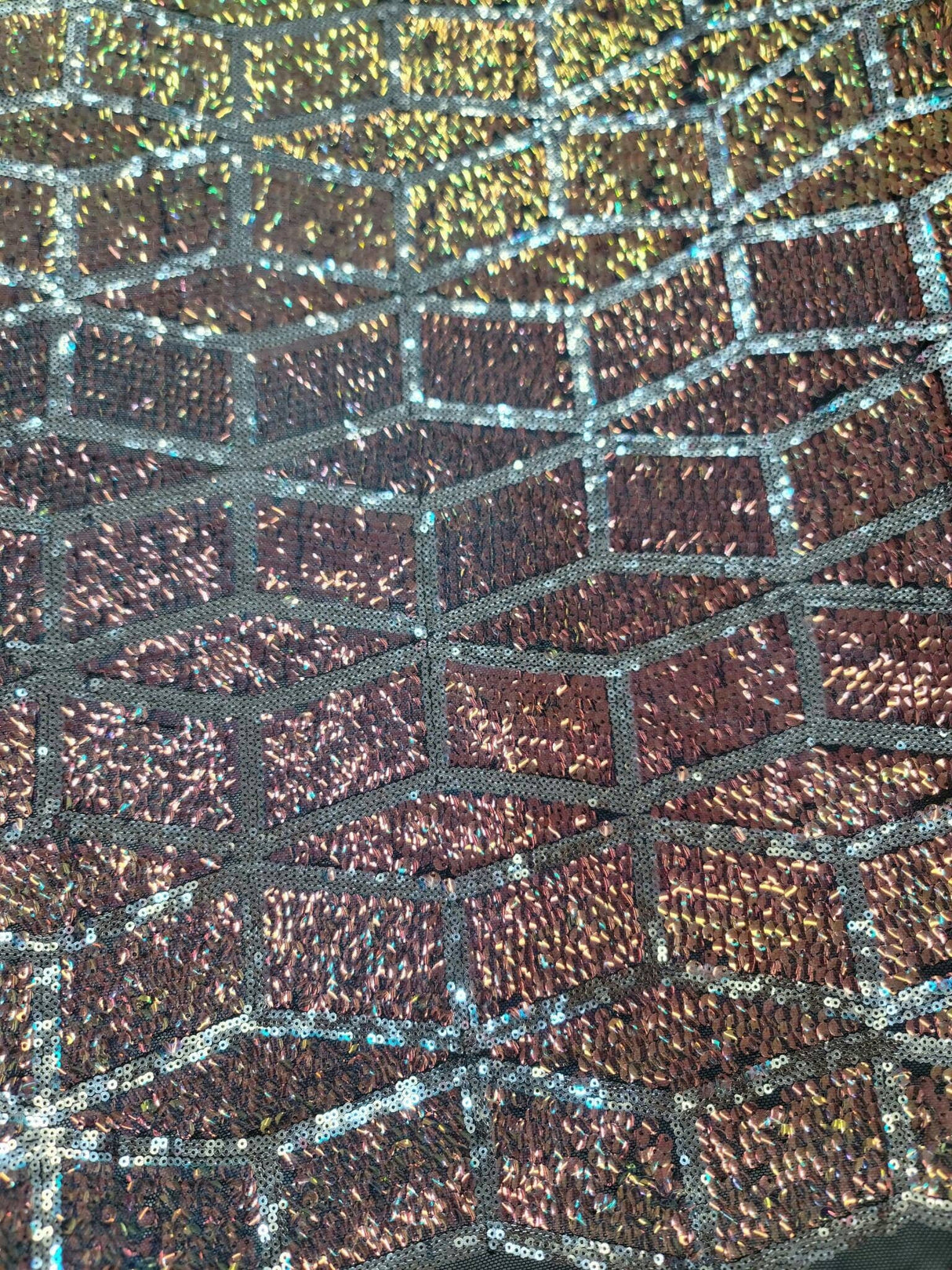 Sequin Embroidered 4 Way Stretch Mesh Rose Gold and Green