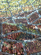 Sequin Embroidered 4 Way Stretch Mesh Rose Gold and Green