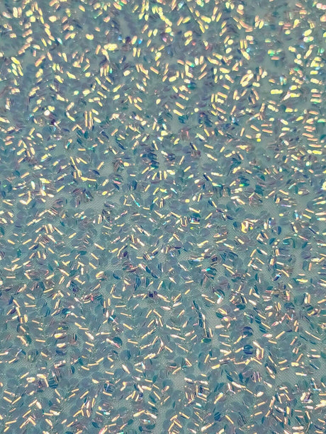 Sequin Iridescent Embroidery 4-Way Stretch Mesh Fabric Mint