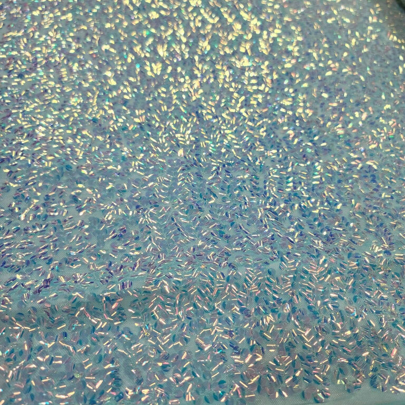 Sequin Iridescent Embroidery 4-Way Stretch Mesh Fabric Mint