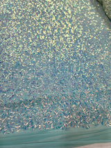 Sequin Iridescent Embroidery 4-Way Stretch Mesh Fabric Mint