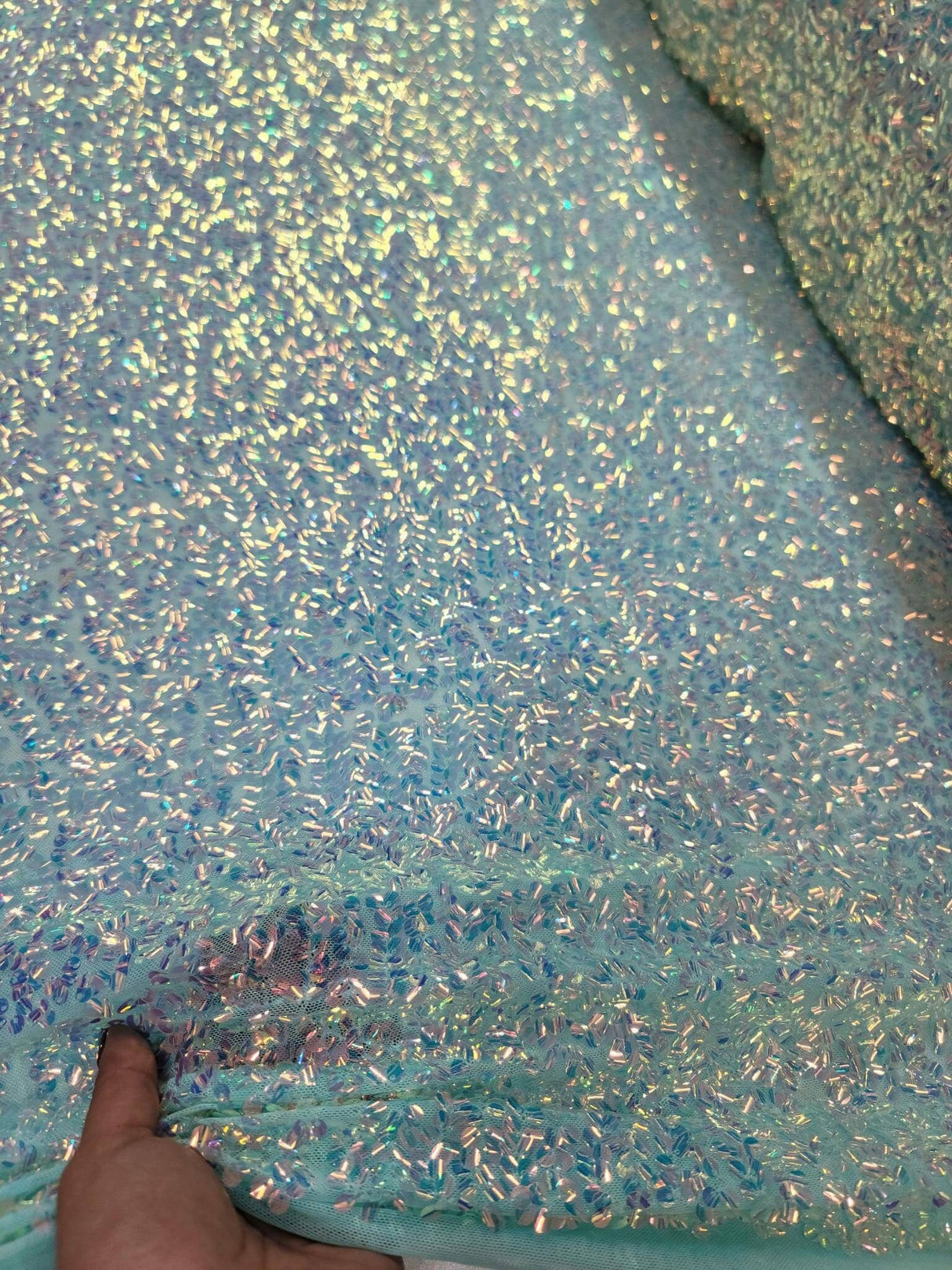 Sequin Iridescent Embroidery 4-Way Stretch Mesh Fabric Mint