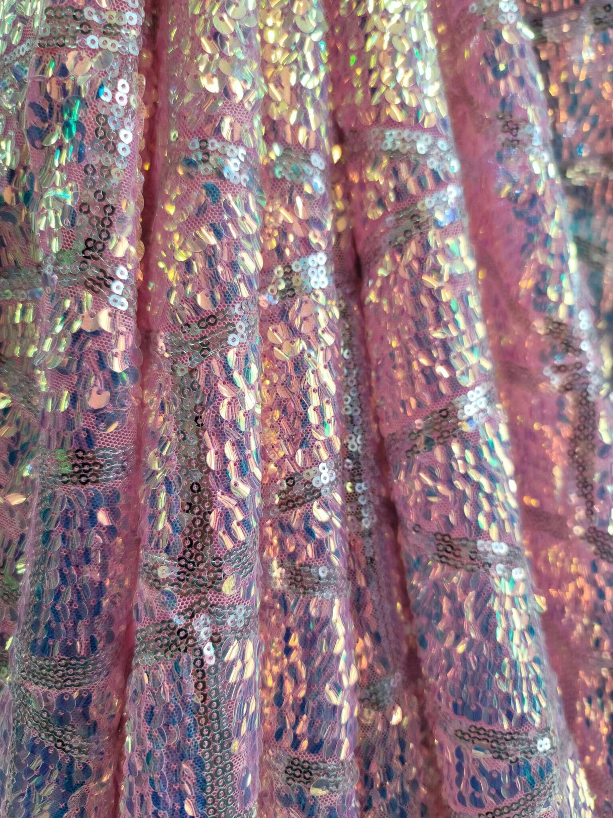 Pink Iridescent Sequin Mesh Fabric