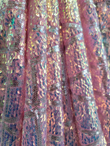 Pink Iridescent Sequin Mesh Fabric