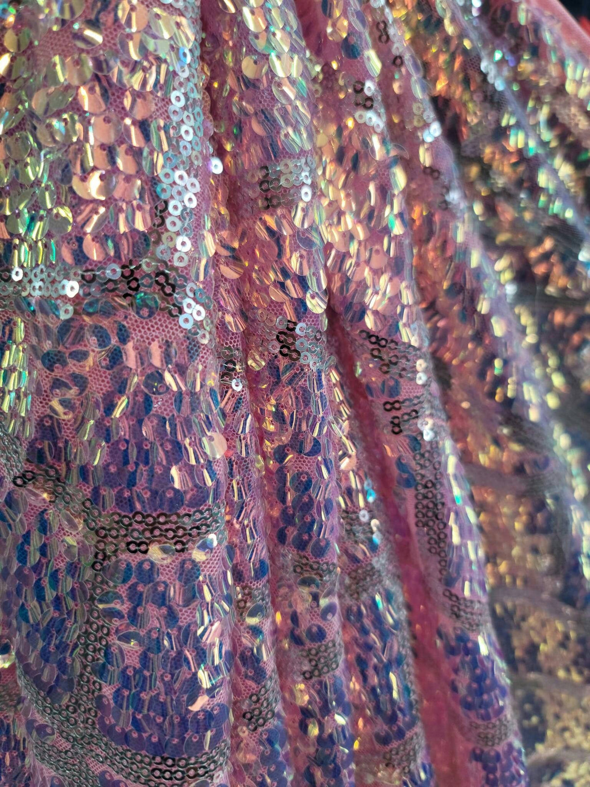 Pink Iridescent Sequin Mesh Fabric