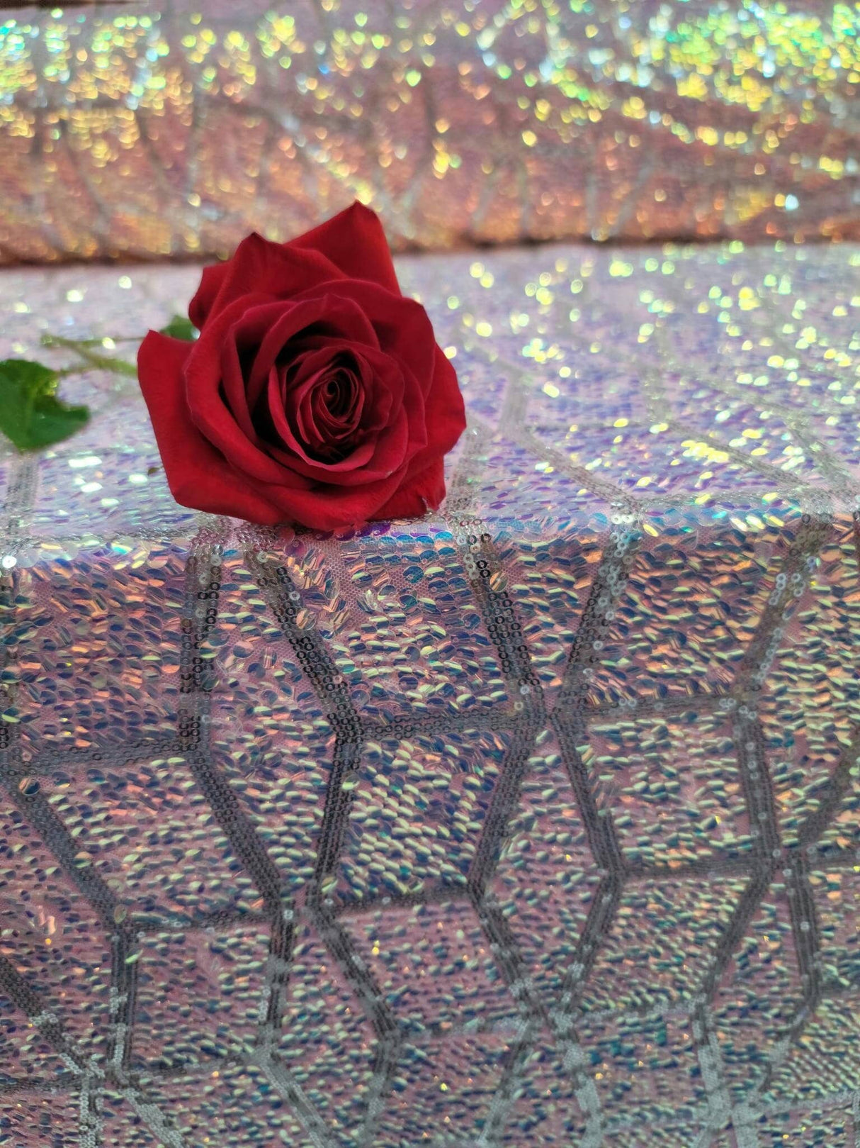 Pink Iridescent Sequin Mesh Fabric