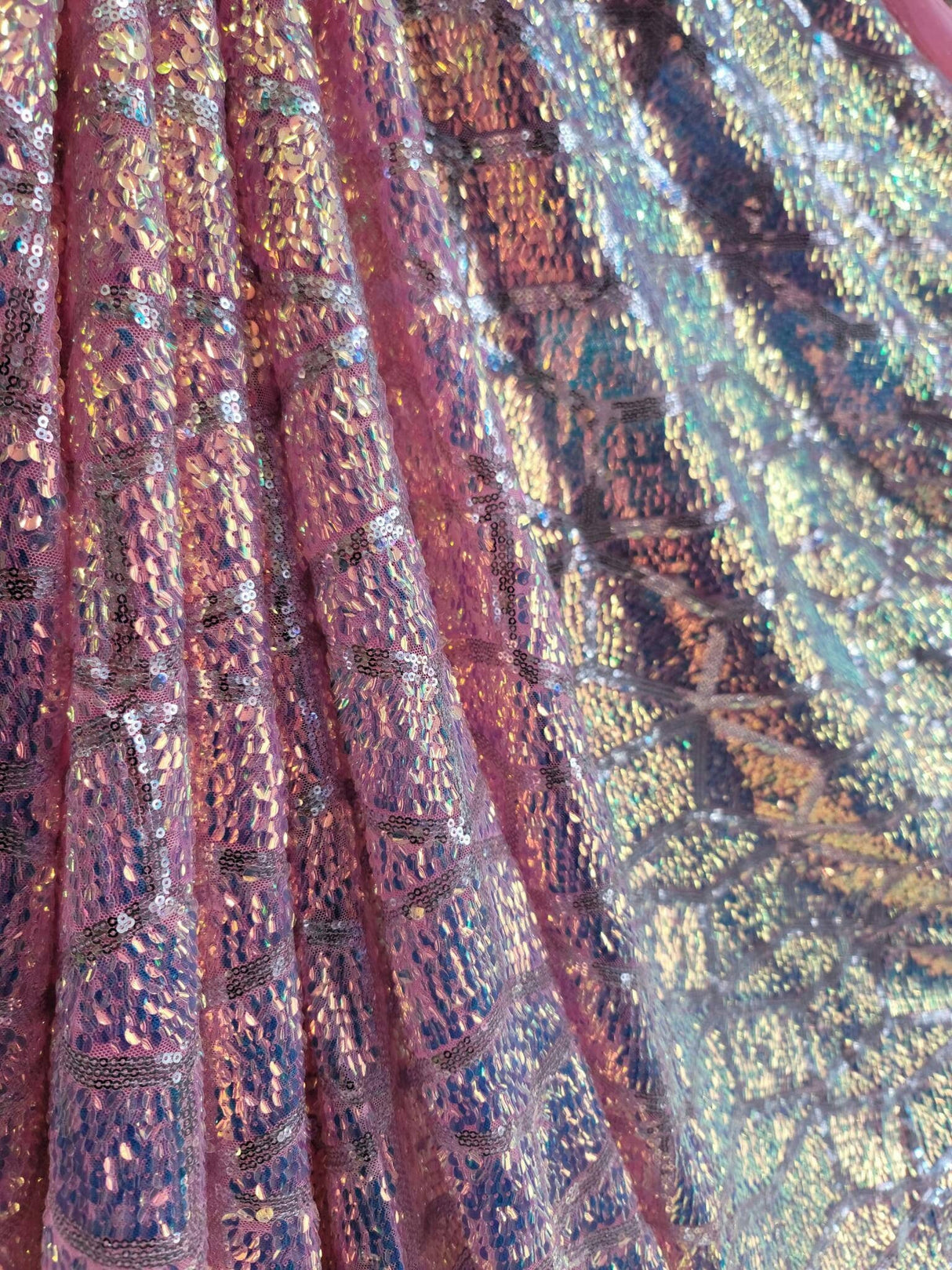Pink Iridescent Sequin Mesh Fabric
