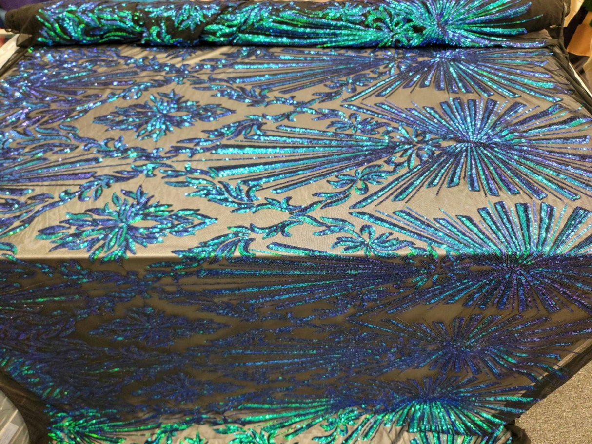 Sequin Lace Fabric Green Peacock Iridescent