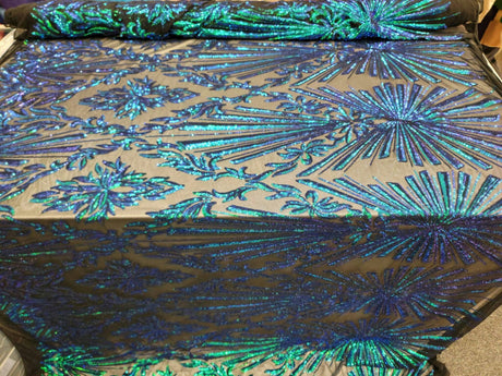 Sequin Lace Fabric Green Peacock Iridescent